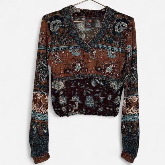 Vintage Mixed Media Boho Gypsy Steampunk Floral Cut & Sew Blouse – Medium 🌙🪶 - Picture 2 of 6